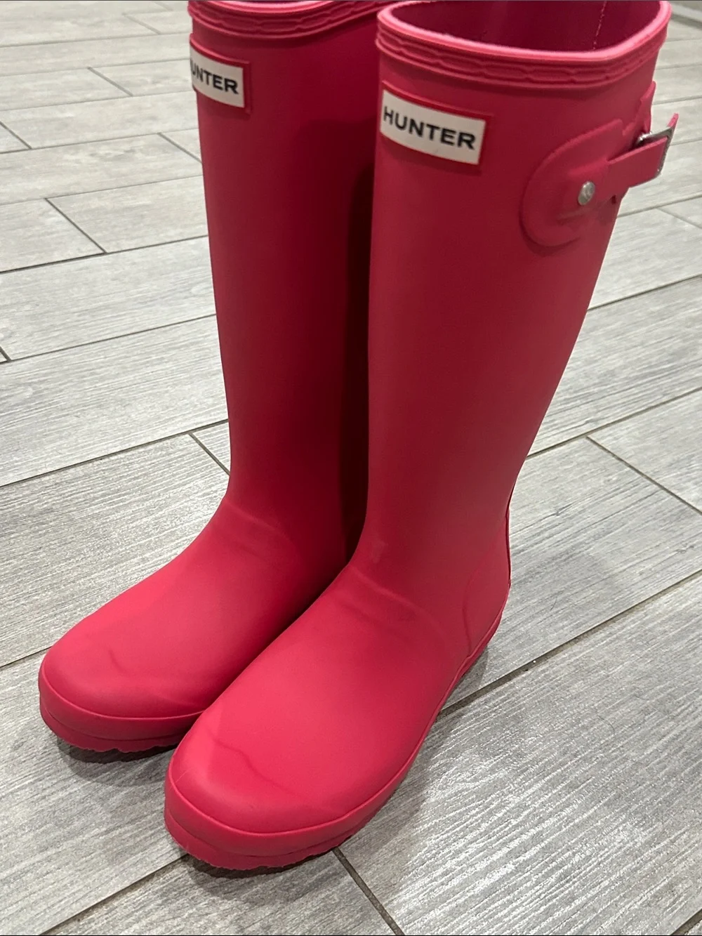 HUNTER Big Kids Original Rain Boots Pink Waterproof Rubber Wellies